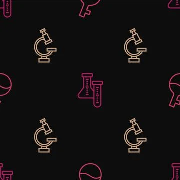 Set line Test tube, Microscope and on seamless pattern. Vector 库存插图