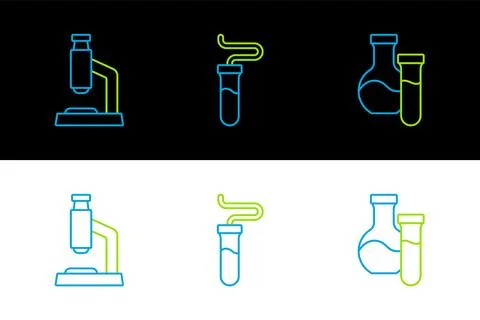 Set line Test tube, Microscope and icon. Vector 库存插图