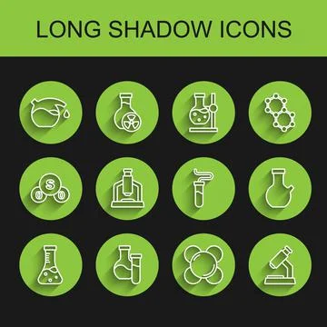 Set line Test tube, Molecule, Microscope, and icon. Vector 스톡 일러스트
