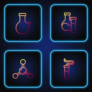 Set line Test tube, Molecule, and . Gradient color icons. Vector Illustrazione stock
