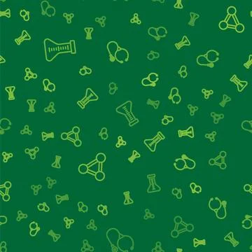 Set line Test tube, Molecule and Stethoscope on seamless pattern. Vector Stock Illustration