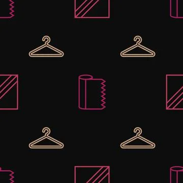 Set line Textile fabric roll, Hanger wardrobe and  on seamless pattern. Vecto Stock Illustration