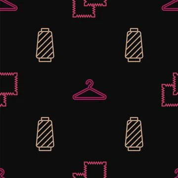 Set line Textile fabric roll, Sewing thread on spool and Hanger wardrobe on Stock Illustration