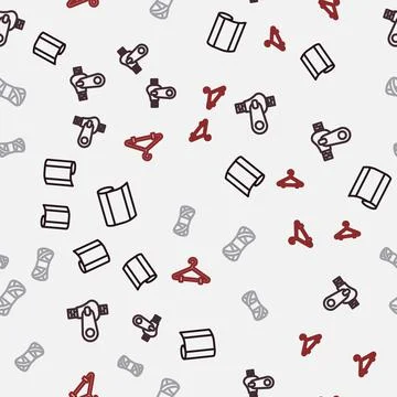 Set line Textile fabric roll, Zipper, Yarn and Hanger wardrobe on seamless 库存插图