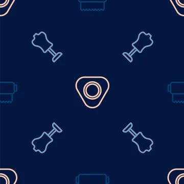Set line Textile fabric roll, Mannequin and Sewing chalk on seamless pattern Stock Illustration