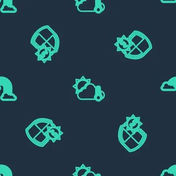 Set line Thermometer and cloud, sun, UV protection and Rainbow with clouds on Illustrazione stock