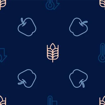 Set line Thermometer, Apple and Wheat on seamless pattern. Vector 스톡 일러스트