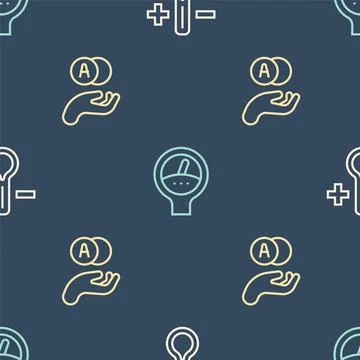 Set line Thermometer, Atom and Gauge scale on seamless pattern. Vector イラスト素材