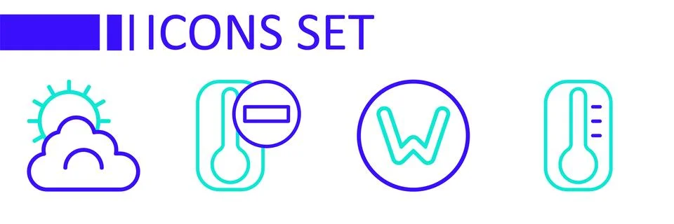 Set line Thermometer, Compass north, and Sun and cloud weather icon. Vector Stock Illustration