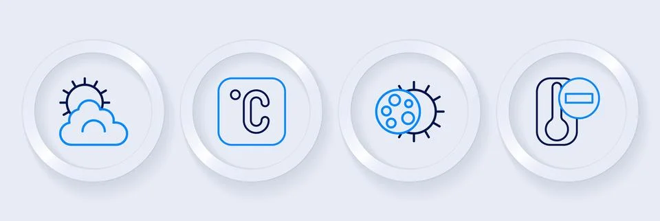 Set line Thermometer, Eclipse of the sun, Celsius and Sun and cloud weather.. Stockillustratie