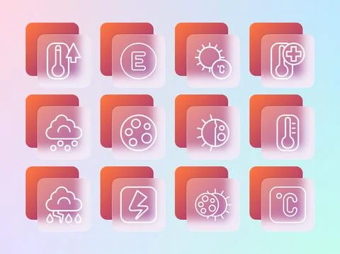 Set line Thermometer, Lightning bolt, Day night cycle, Eclipse of the sun, .. Ilustração Stock