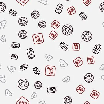 Set line Thermometer, Moon, Cloud and Celsius on seamless pattern. Vector Stock Illustration