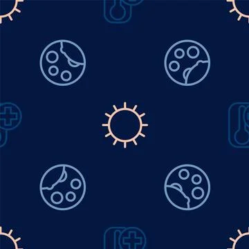 Set line Thermometer, Moon phases and Sun on seamless pattern. Vector Illustrazione stock