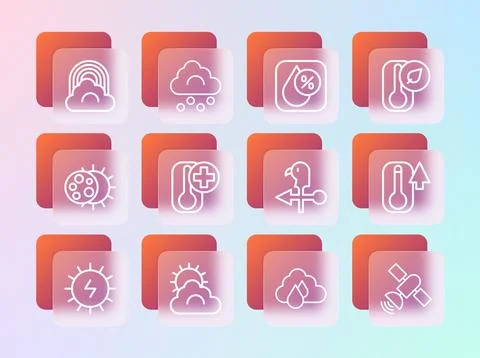 Set line Thermometer Sun and cloud weather Rooster vane Cloud with rain Water Stock Illustration