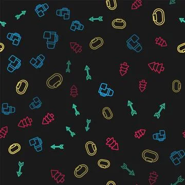 Set line Thermos container and cup, Hipster arrow, Carabiner and Tree on seam Stock Illustration