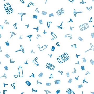 Set line Thermos container, Jam jar and Wine corkscrew on seamless pattern... Stock Illustration