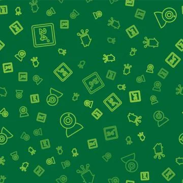 Set line Thermostat, Web camera and Smart home on seamless pattern. Vector Stock Illustration