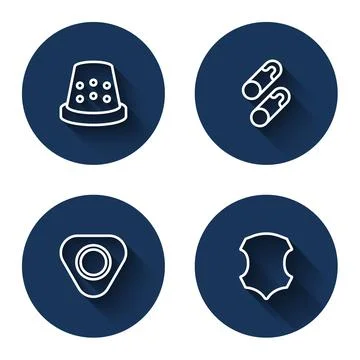 Set line Thimble for sewing, Closed steel safety pin, Sewing chalk and Leather Stock Illustration
