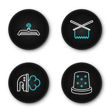 Set line Thimble for sewing, Electric iron, Knitting needles and Hanger war.. Иллюстрация