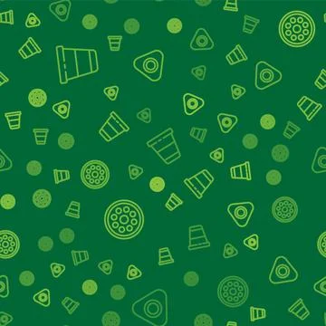 Set line Thimble for sewing, Sewing button and chalk on seamless pattern. Vector Stock Illustration