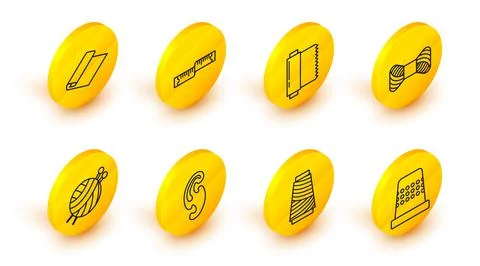 Set line Thimble for sewing, Sewing thread on spool, French curves, Yarn ball 스톡 일러스트