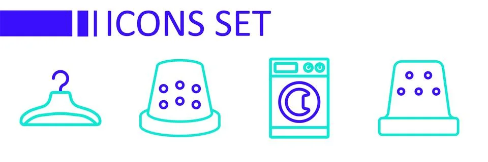 Set line Thimble for sewing, Washer,  and Hanger wardrobe icon. Vector Stock Illustration