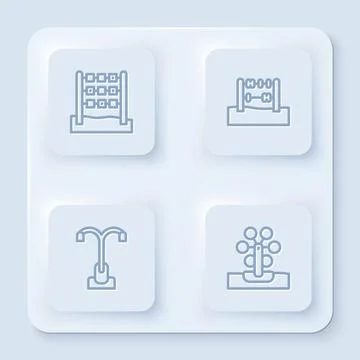 Set line Tic tac toe game, Abacus, Street light and Ferris wheel. White square 스톡 일러스트