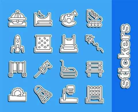 Set line Tic tac toe game, Bench, Kite, Horse in saddle swing, Climbing wall Stock-Illustration