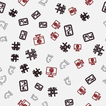 Set line Tic tac toe game, Air hockey table, Chess and Game dice on seamless Stock Illustration