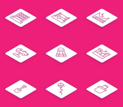 Set line Tic tac toe game, Volleyball net with ball, Skate park, Swing car Ilustração Stock