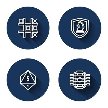 Set line Tic tac toe game, Chess, Game dice and Table football with long shadow Stock Illustration