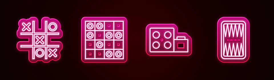 Set line Tic tac toe game, Board of checkers, Toy building block bricks and Ilustración de archivo
