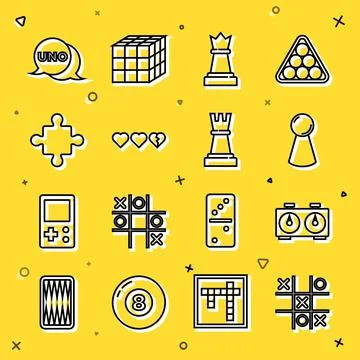 Set line Tic tac toe game, Time chess clock, Chip for board, Chess, Hearts Stock Illustration