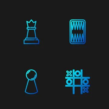 Set line Tic tac toe game, Chip for board, Chess and Backgammon. Gradient c.. Illustrazione stock