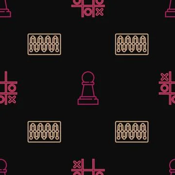 Set line Tic tac toe game, Board and Chess on seamless pattern. Vector Stock Illustration