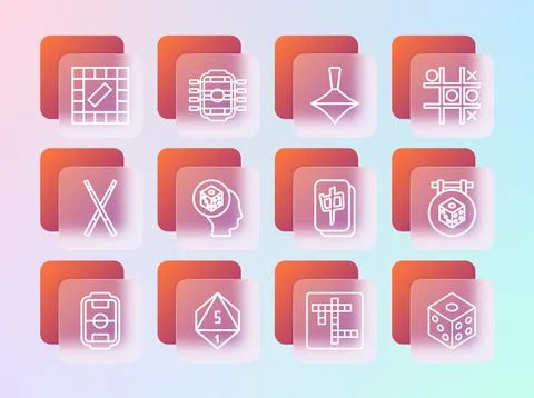 Set line Tic tac toe game, Game dice, Mahjong pieces, Crossword, Whirligig .. Stock Illustration