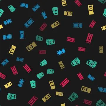 Set line Ticket, Bus ticket, and on seamless pattern. Vector Stock Illustration