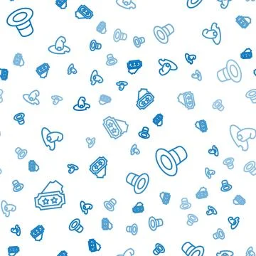 Set line Ticket, Magic hat and Witch on seamless pattern. Vector Stock Illustration