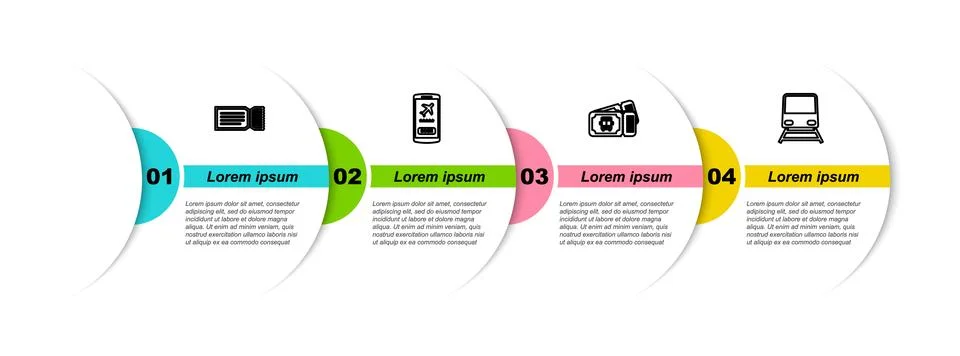 Set line Ticket, Mobile with ticket, Bus and Train. Business infographic temp イラスト素材