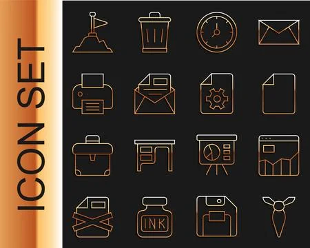 Set line Tie, Graph chart infographic, File document, Clock, Mail and e-mail 스톡 일러스트