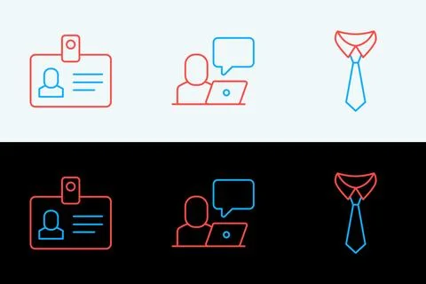 Set line Tie, Identification badge and Freelancer icon. Vector Stock Illustration