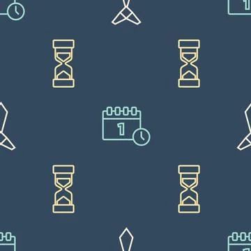 Set line Tie, Old hourglass with sand and Calendar first september date on se Stock Illustration