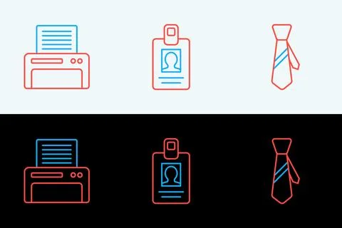 Set line Tie, Printer and Identification badge icon. Vector イラスト素材