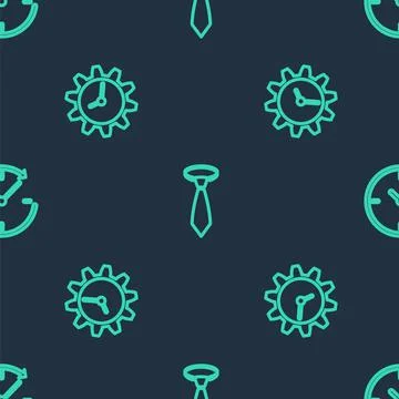 Set line Tie, Time Management and Clock with arrow on seamless pattern. Vector Stock Illustration