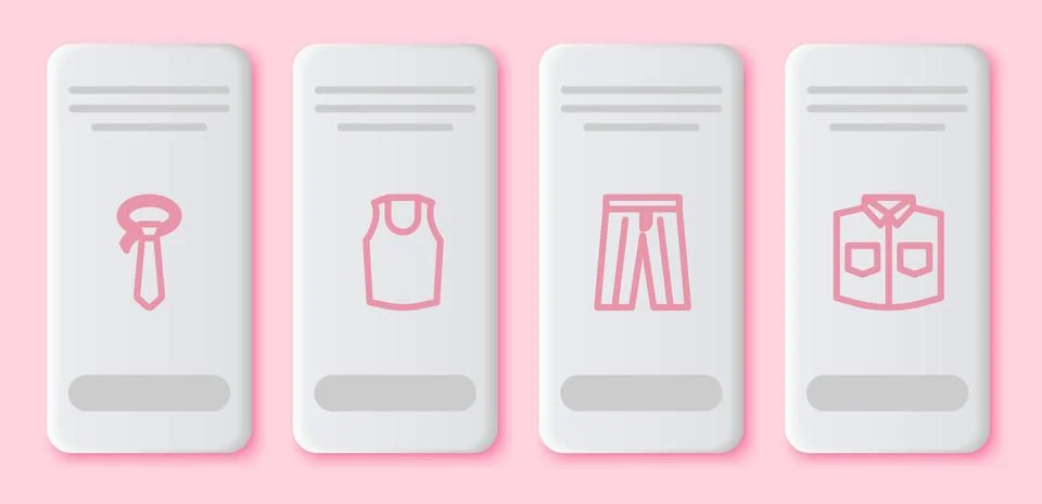 Set line Tie, Undershirt, Pants and Shirt. White rectangle button. Vector 스톡 일러스트