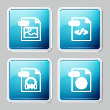 Set line TIFF file document, HTML, MP3 and icon. Vector Stock Illustration