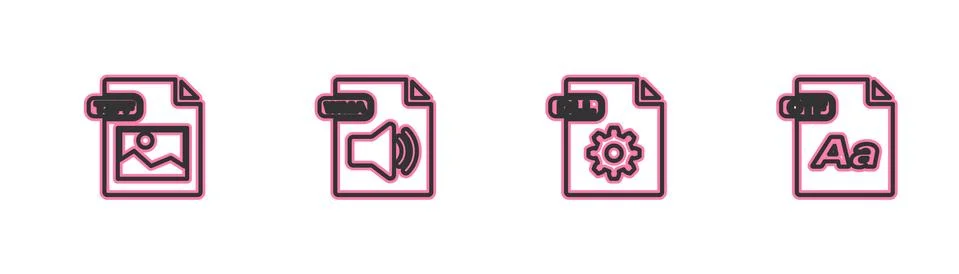 Set line TIFF file document, DLL, WMA and OTF icon. Vector Stock Illustration