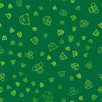 Set line Tiger head, Monkey and Canteen water bottle on seamless pattern. Vector Stock Illustration