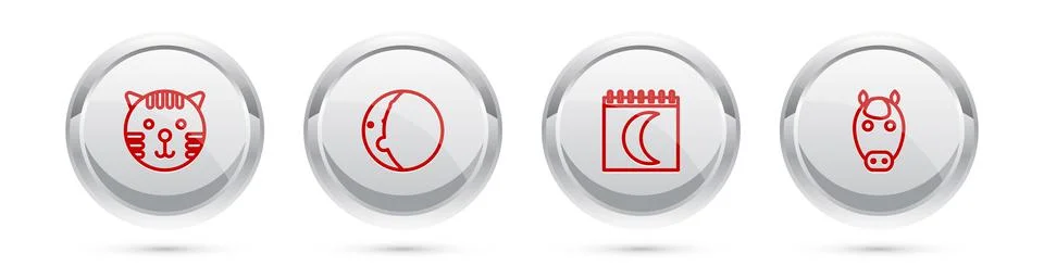 Set line Tiger zodiac, Eclipse of the sun, Moon phases calendar and Horse Ilustração Stock