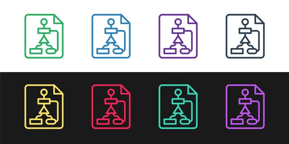 Set line Tile flowchart for program design or process management plan icon Illustrazione stock